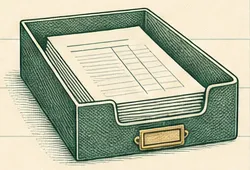 Illustrated filing tray stacked with forms